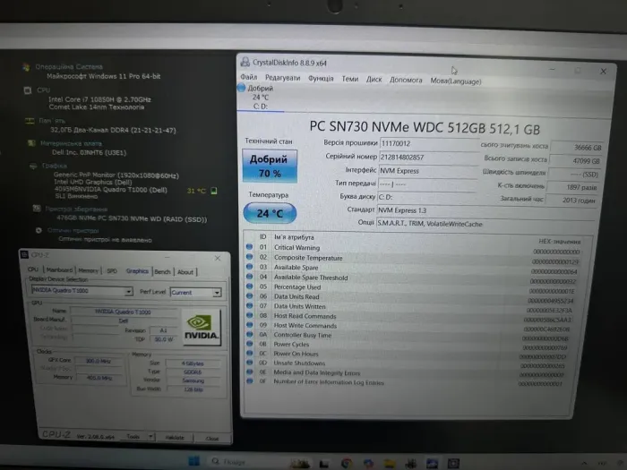 Мобільна робоча станція Dell Precision 7550 / 15.6" (1920x1080) IPS / Intel Core i7-10850H (6 (12) ядер по 2.7 - 5.1 GHz) / 32 GB DDR4 / 512 GB SSD / nVidia Quadro T1000, 4 GB GDDR6, 128-bit / WebCam / Win 11 Pro б/в - зображення 8