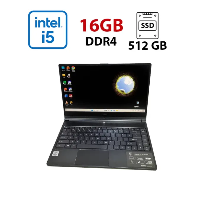 Ультрабук Б-клас Modern 14 MS-14B3 / 14" (1920x1080) TN / Intel Core i5-10210U (4 (8) ядра по 1.6 - 4.2 GHz) / 16 GB DDR4 / 512 GB SSD / Intel UHD Graphics / WebCam б/в - зображення 1