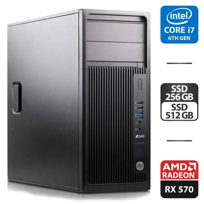 Робоча станція HP Z240 Workstation Tower / Intel Core i7-6700 (4 (8) ядра по 3.4 - 4.0 GHz) / 16 GB DDR4 / 256 GB SSD M.2 + 512 GB SSD / AMD Radeon RX 570, 4 GB GDDR5, 256-bit б/в - зображення 1