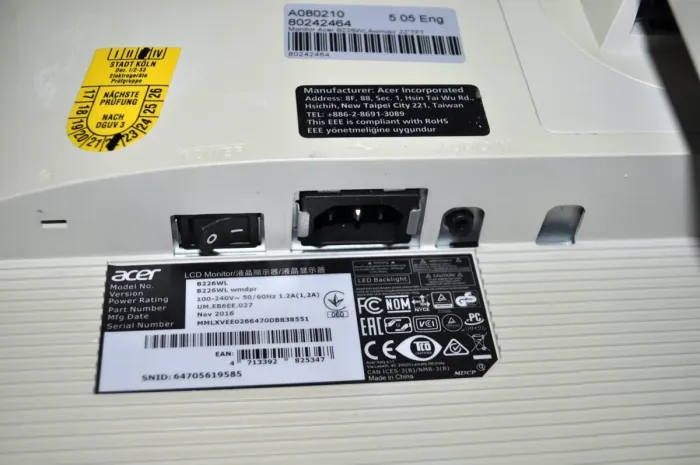 Монітор Acer Professional B226WL White / 22" (1680x1050) TN / VGA, DVI, DisplayPort / VESA 100x100 б/в - зображення 8