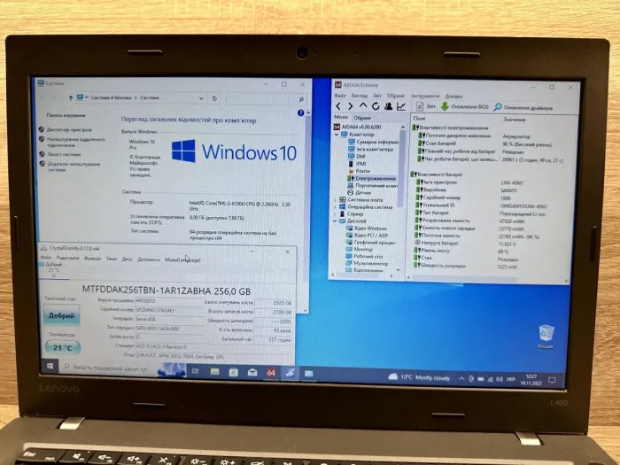Ультрабук Lenovo ThinkPad L460 / 14" (1366x768) TN / Intel Core i3-6100U (2 (4) ядра по 2.3 GHz) / 8 GB DDR3 / 240 GB SSD / Intel HD Graphics 520 / WebCam / Windows 10 Pro б/в - зображення 10
