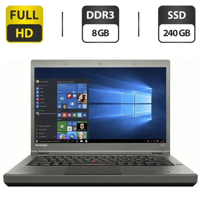 Ноутбук Lenovo ThinkPad T440p / 14" (1920x1080) TN / Intel Core i7-4600M (2 (4) ядра по 2.9 - 3.6 GHz) / 8 GB DDR3 / 240 GB SSD / Intel HD Graphics 4600 / VGA б/в - зображення 1