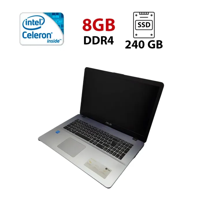 Ноутбук Asus Vivobook X705 / 17.3" (1600x900) TN / Intel Celeron N4000 (2 ядра по 1.1 - 2.6 GHz) / 8 GB DDR4 / 240 GB SSD / Intel HD Graphics 600 / WebCam б/в - зображення 1