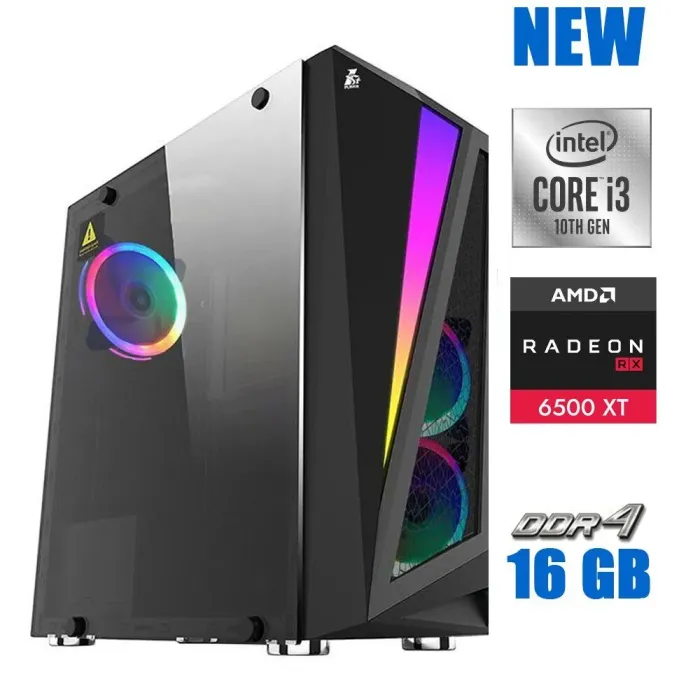 Ігровий ПК 1stPlayer Rainbow R5-R1 Tower / Intel Core i3-10100F (4(8) ядра по 3.6-4.3 GHz) / 16 GB DDR4 / 240 GB SSD / Radeon RX 6500 XT, 4 GB GDDR6, 64-bit / 700W - зображення 1