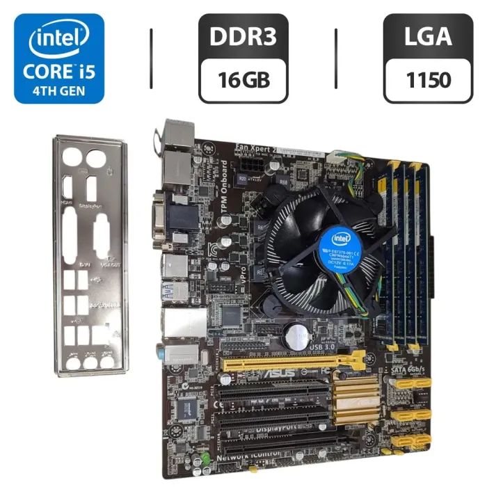 Комплект: материнська плата Asus Q87M-E / Intel Core i5-4570 (4 ядра по 3.2 - 3.6 GHz) / 16 GB DDR3 / Intel HD Graphics 4600 / Socket LGA1150 / Кулер BOX б/в - зображення 1