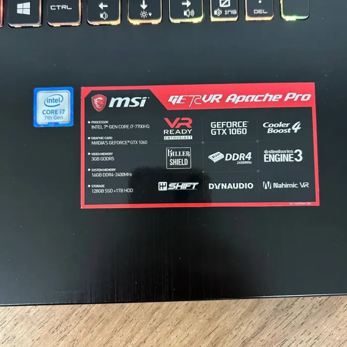 Ігровий ноутбук Б-клас MSI GE72VR 7RF Apache Pro / 17.3" (1920x1080) TN / Intel Core i7-7700HQ (4 (8) ядра по 2.8 - 3.8 GHz) / 16 GB DDR4 / 128 GB SSD M.2 + 1000 GB HDD / nVidia GeForce GTX 1060, 3 GB GDDR5, 192-bit / WebCam б/в - зображення 8