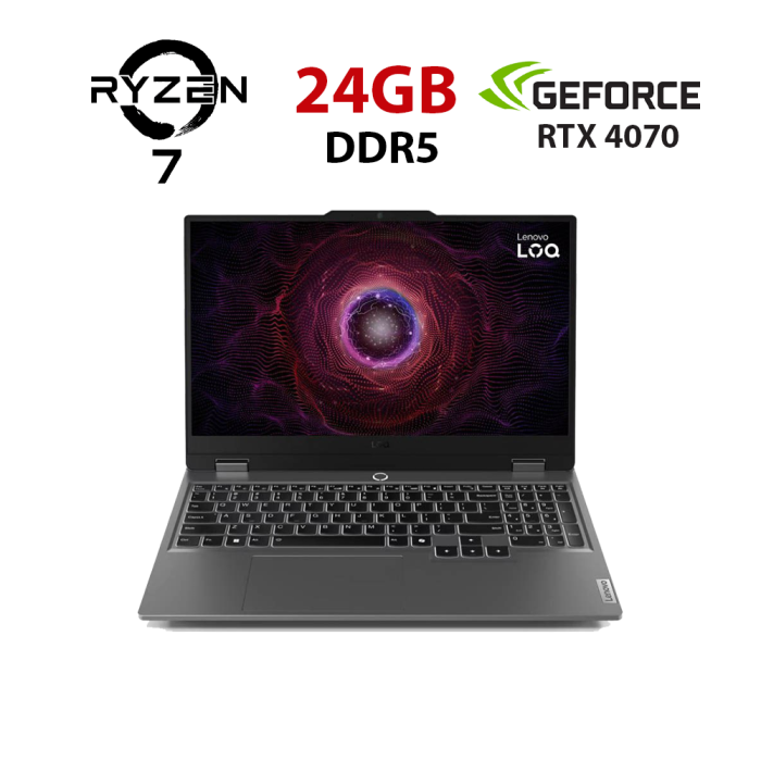 Ігровий ноутбук Lenovo LOQ 15ARP9 / 15,6" (1920x1080) IPS / AMD Ryzen 7 7435HS (8 (16) ядер по 3,1 - 4,5 ГГц) / 24 ГБ DDR5 / 480 ГБ SSD / nVidia GeForce RTX 4070, 8 ГБ GDDR6, 128-біт / Веб-камера б/в - зображення 1