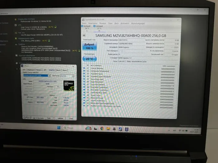 Ігровий ноутбук Б-клас Acer Nitro 5 AN515-55-53AG / 15.6" (1920x1080) TN / Intel Core i5-10300H (4 (8) ядра по 2.5 - 4.5 GHz) / 16 GB DDR4 / 256 GB SSD + 256 GB SSD / nVidia GeForce GTX 1650, 4 GB GDDR6, 128-bit / WebCam / Win 11 б/в - зображення 8