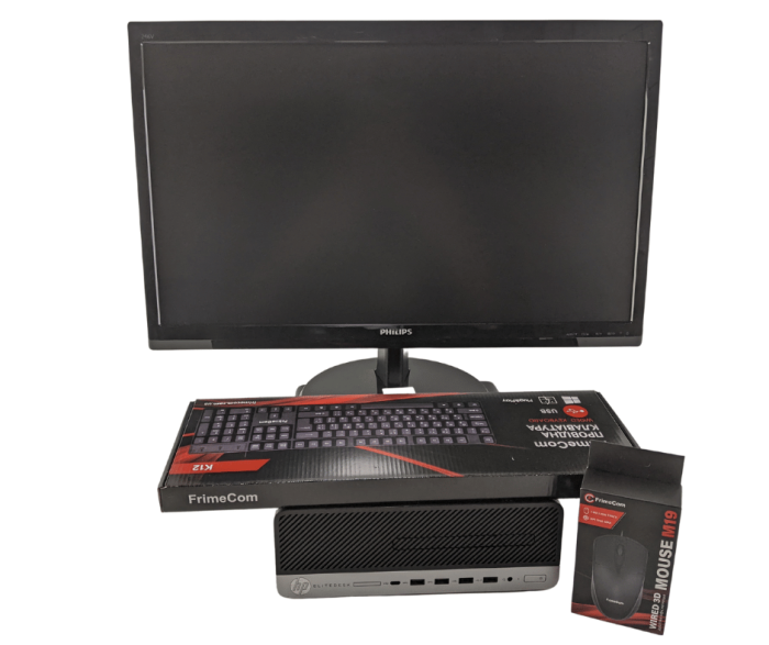 Комплект ПК: HP EliteDesk 705 G4 SFF / AMD Ryzen 5 Pro 2400G (4 (8) ядра по 3.6 - 3.9 GHz) / 16 GB DDR4 / 240 GB SSD / AMD Radeon RX Vega 11 + Монітор Philips 246V5L / 24" (1920x1080) TN / VGA, DVI + Клавіатура, мишка б/в - зображення 2