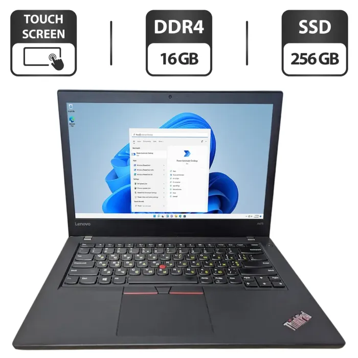 Ноутбук Lenovo ThinkPad A475 / 14" (1920x1080) IPS Touch / AMD Pro A12-8830B (4 ядра по 2.5 - 3.4 GHz) / 16 GB DDR4 / 256 GB SSD / AMD Radeon R7 Graphics / WebCam б/в - зображення 1