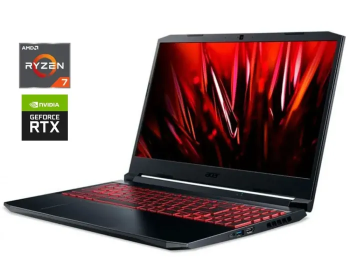 Ігровий ноутбук Acer Nitro 5 AN515-45 / 15.6" (1920x1080) IPS / AMD Ryzen 7 5800H (8 (16) ядер по 3.2 - 4.4 GHz) / 16 GB DDR4 / 512 GB SSD M.2 / nVidia GeForce RTX 3050, 4 GB GDDR6, 128-bit / WebCam / Win 11 Home б/в - зображення 1