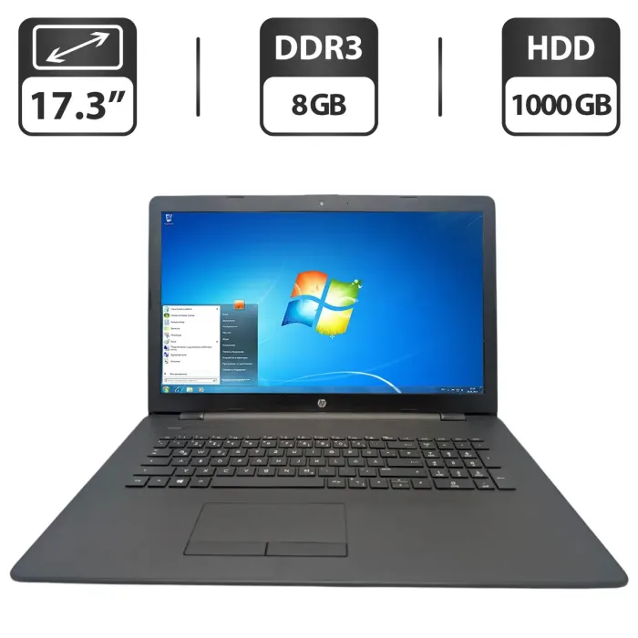 Ноутбук HP 17-bs075ng / 17.3" (1600x900) TN / Intel Celeron N3060 (2 ядра по 1.6 - 2.48 GHz) / 8 GB DDR3 / 1000 GB HDD / Intel HD Graphics / WebCam / DVD-ROM б/в - зображення 1