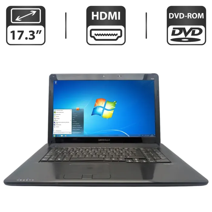 Ноутбук Medion Akoya E7214 / 17.3" (1600x900) TN / Intel Core i5-480M (2 (4) ядра по 2.66 - 2.93 GHz) / 6 GB DDR3 / 750 GB HDD / Intel Graphics / WebCam / DVD-ROM б/в - зображення 1