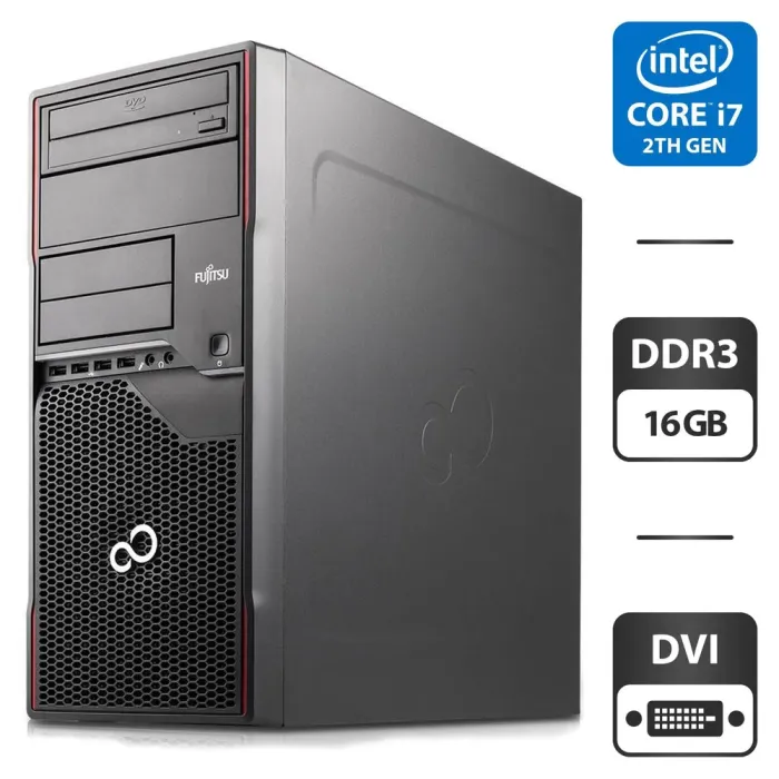 Комп'ютер Fujitsu Celsius W410 Tower / Intel Core i7-2600 (4 (8) ядра по 3.4 - 3.8 GHz) / 16 GB DDR3 / 500 GB HDD / Intel HD Graphics 2000 / DVD-ROM / DVI б/в - зображення 1