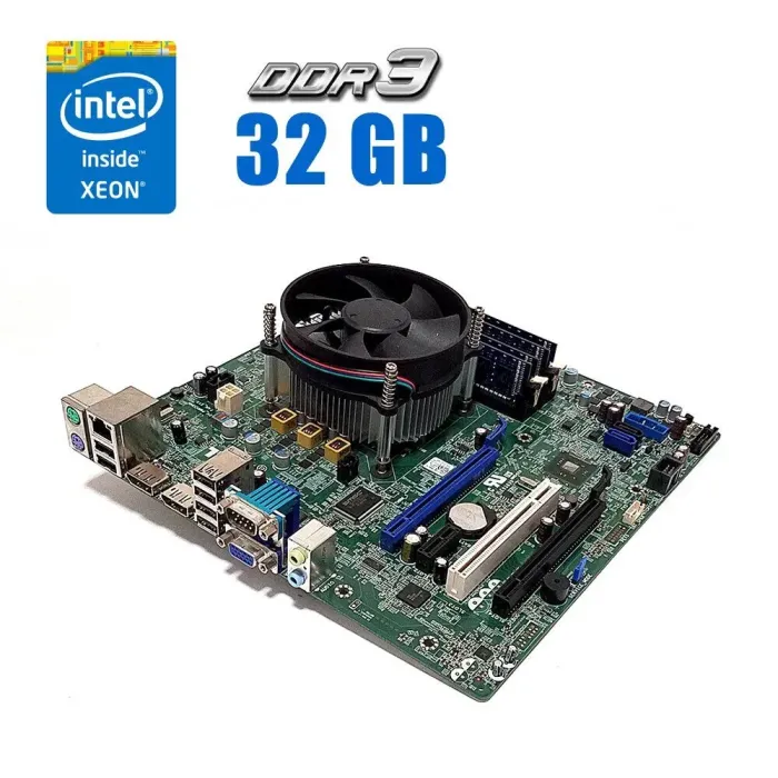 Комплект: Материнська плата Dell Optiplex 7020 / Intel Xeon E3-1240 v3 (4 (8) ядра по 3.4 - 3.8 GHz) / 32 GB DDR3 / Кулер Del б/в - зображення 1