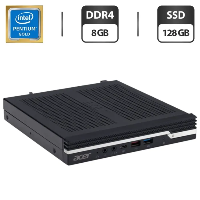 Неттоп Acer Veriton N4670G USFF / Intel Pentium Gold G6400T (2 (4) ядра по 3.4 GHz) / 8 GB DDR4 / 128 GB SSD / Intel UHD Graphics 610 / Блок питания б/в - зображення 1