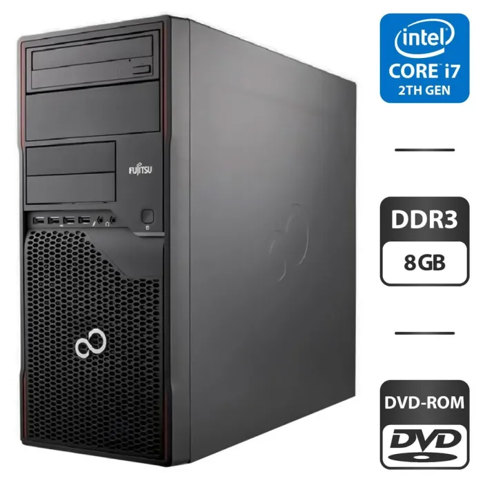 Комп'ютер Fujitsu Celsius W410 Tower / Intel Core i7-2600 (4 (8) ядра по 3.4 - 3.8 GHz) / 8 GB DDR3 / 500 GB HDD / Intel HD Graphics 2000 / DVD-ROM б/в - зображення 1