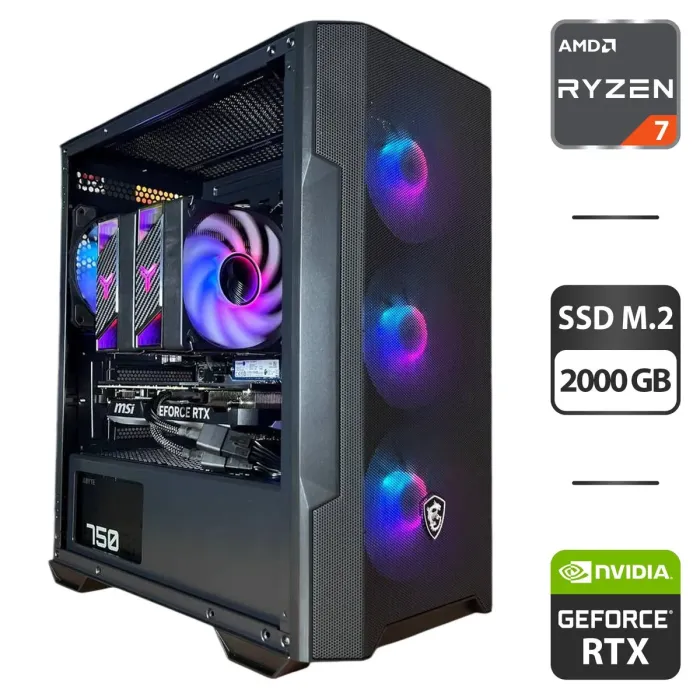 Збірка під замовлення: ігровий ПК MSI MAG Forge M100R Black Tower / AMD Ryzen 7 5700X3D (8 (16) ядер по 3.4 - 4.5 GHz) / 32 GB DDR4 / 2000 GB SSD M.2 / nVidia GeForce RTX 4070, 12 GB GDDR6X, 192-bit / 750W - зображення 1