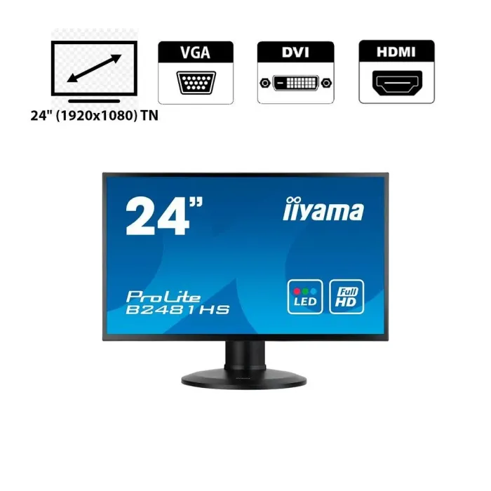 Монітор Iiyama ProLite B2481HS / 24" (1920x1080) TN / VGA, DVI, HDMI, Audio / VESA 100x100 б/в - зображення 1
