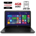 Ноутбук HP 250 G4 / 15.6" (1366x768) TN / AMD E1-6015 (2 ядра по 1.4 GHz) / 4 GB DDR3 / 240 GB SSD / AMD Radeon R2 Graphics / WebCam б/в