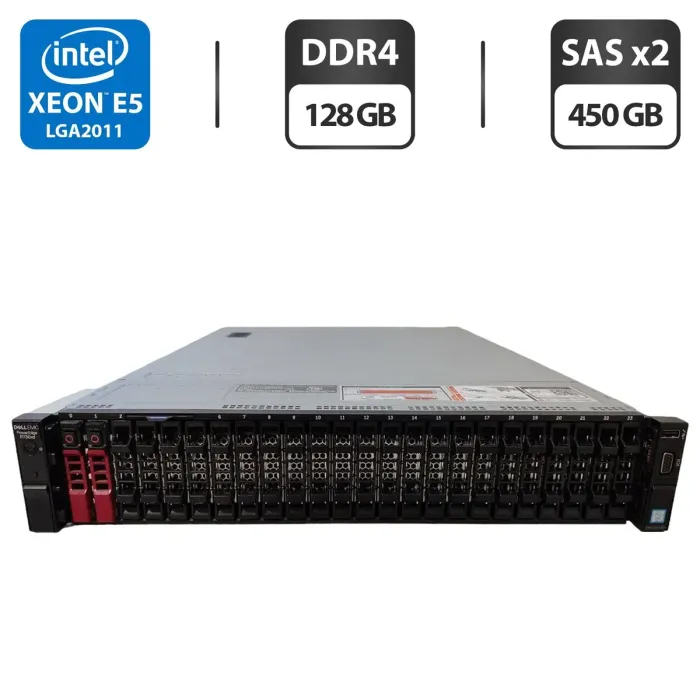 Сервер Dell PowerEdge R730xd 24SFF 2U Rack / 2x Intel Xeon E5-2690 v4 (14 (28) ядер по 2.6 - 3.5 GHz) / 128 GB DDR4 / 2x 450 GB SAS / Matrox G200eR2 / 2x 750W б/в - зображення 1