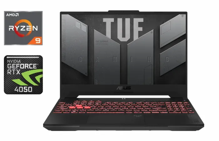 Ігровий ноутбук Asus FA507 / 15.6" (1920x1080) IPS / AMD Ryzen 9 7940HS (8 (16) ядер по 4.0 - 5.2 GHz) / 16 GB DDR5 / 500 GB SSD / nVidia GeForce RTX 4050, 6 GB GDDR6, 96-bit / WebCam / Windows 11 б/в - зображення 1