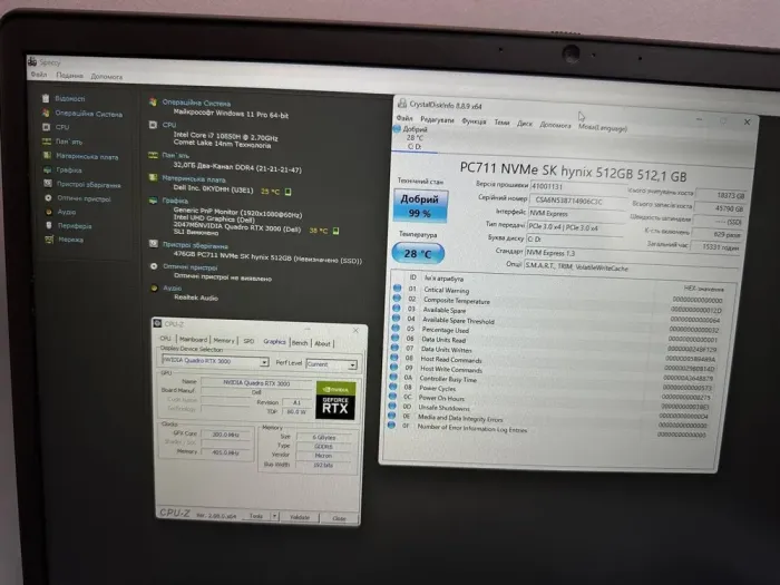 Мобільна робоча станція Dell Precision 7750 / 17.3" (1920x1080) IPS / Intel Core i7-10850H (6 (12) ядер по 2.7 - 5.1 GHz) / 32 GB DDR4 / 512 GB SSD / Quadro RTX 3000, 6 GB GDDR6, 192-bit / WebCam / HDMI б/в - зображення 8