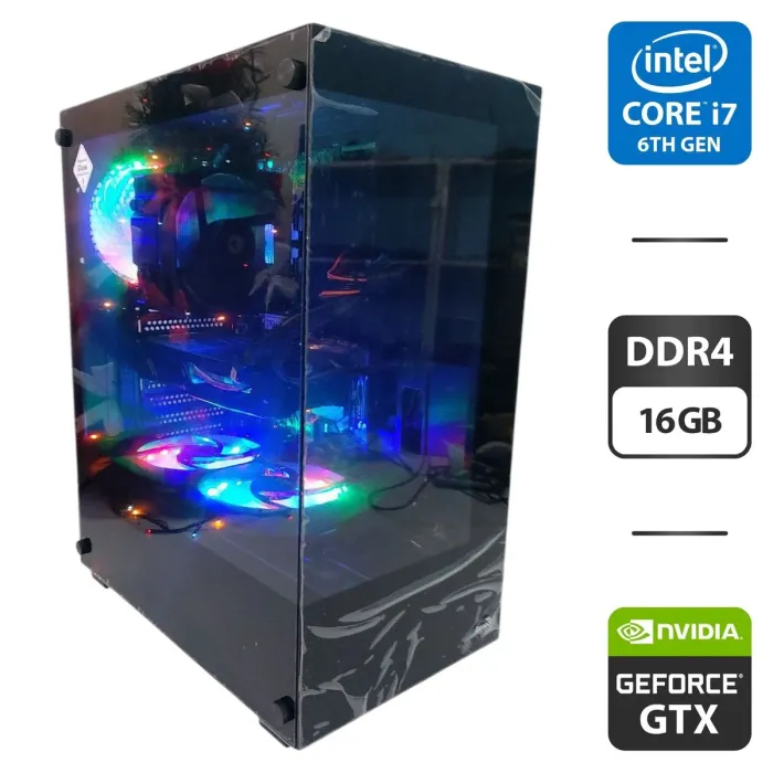 Ігровий ПК AeroCool Pivot Tower / Intel Core i7-6700 (4 (8) ядра по 3,4 - 4,0 ГГц) / 16 ГБ DDR4 / 500 ГБ SSD M.2 + 500 ГБ HDD / nVidia GeForce GTX 1050 Ti, 4 ГБ GDDR5, 128-біт / 500 Вт б/в - зображення 1