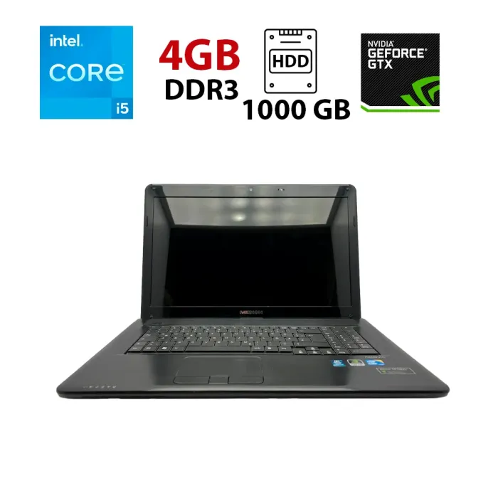 Ноутбук Medion Akoya P7618 / 17.3" (1600x900) TN / Intel Core i5-480M (2 (4) ядра по 2.66 - 2.93 GHz) / 4 GB DDR3 / 1000 GB HDD / nVidia GeForce GT 540M, 1 GB GDDR3, 128-bit / WebCam / АКБ відсутня б/в - зображення 1