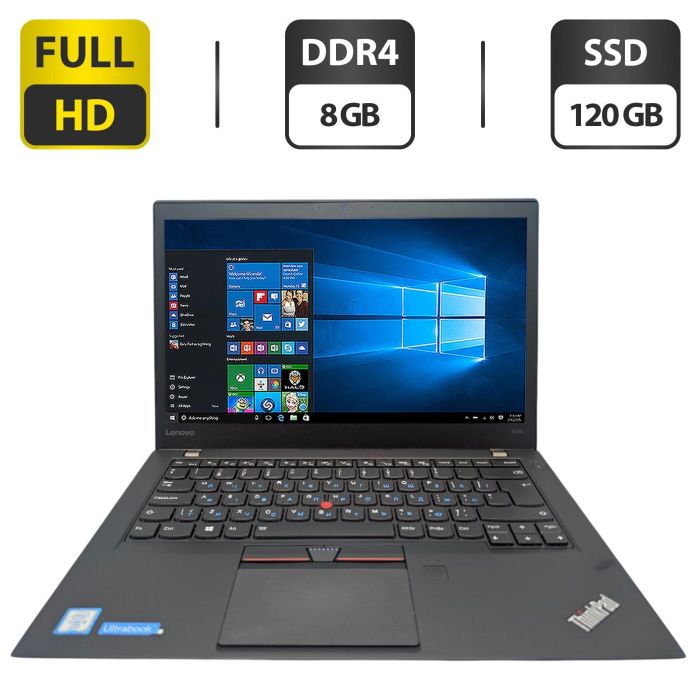 Ноутбук Lenovo ThinkPad T460s / 14" (1920x1080) IPS / Intel Core i5-6300U (2 (4) ядра по 2.4 - 3.0 GHz) / 8 GB DDR4 / 120 GB SSD / Intel HD Graphics 520 / WebCam б/в - зображення 1
