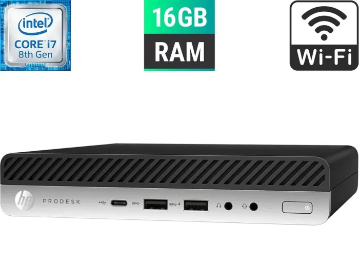 Неттоп HP ProDesk 600 G4 Desktop Mini USFF / Intel Core i7-8700T (6 (12) ядер по 2.4 - 4.0 GHz) / 16 GB DDR4 / 250 GB SSD / Intel UHD Graphics 630 / Wi-Fi б/в - зображення 1