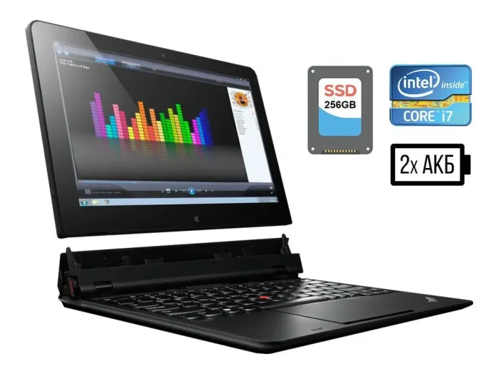Нетбук-трансформер Lenovo ThinkPad Helix 36984SU / 11.6" (1920x1080) IPS Touch / Intel Core i7-3667U (2 (4) ядра по 2.0 - 3.2 GHz) / 8 GB DDR3 / 256 GB SSD / Intel HD Graphics 4000 / WebCam / miniDP / Дві АКБ б/в - зображення 1
