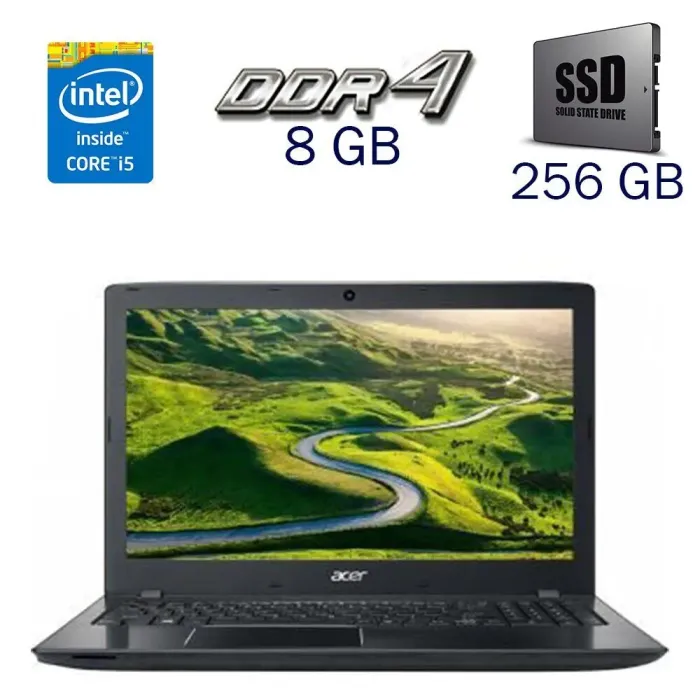 Ноутбук Acer Aspire E5-575G / 15.6" (1920x1080) IPS / Intel Core i5-7200U (2 (4) ядра по 2.5 - 3.1 GHz) / 8 GB DDR4 / 256 GB SSD / Intel HD Graphics 620 / WebCam б/в - зображення 1