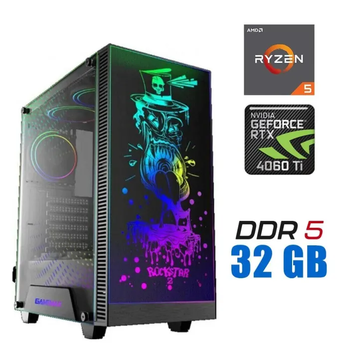 Ігровий ПК Tower / AMD Ryzen 5 7500F (6 (12) ядер по 3.7 - 5.0 GHz) / 32 GB DDR5 / 1000 GB SSD M.2 / nVidia GeForce RTX 4060 Ti, 8 GB GDDR6, 128-bit / 700W - зображення 1