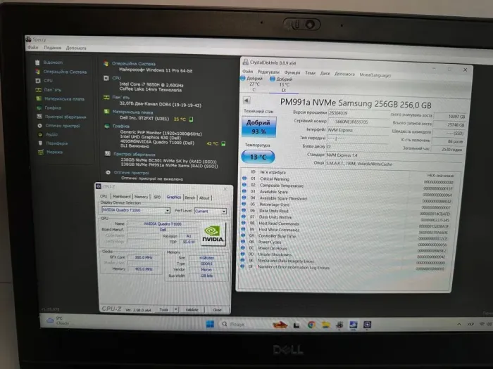 Мобільна робоча станція Dell Precision 7540 / 15.6" (1920x1080) IPS / Intel Core i7-9850H (6 (12) ядер по 2.6 - 4.6 GHz) / 32 GB DDR4 / 256 GB SSD + 256 GB SSD / Quadro T1000, 4 GB GDDR6, 128-bit / WebCam б/в - зображення 6