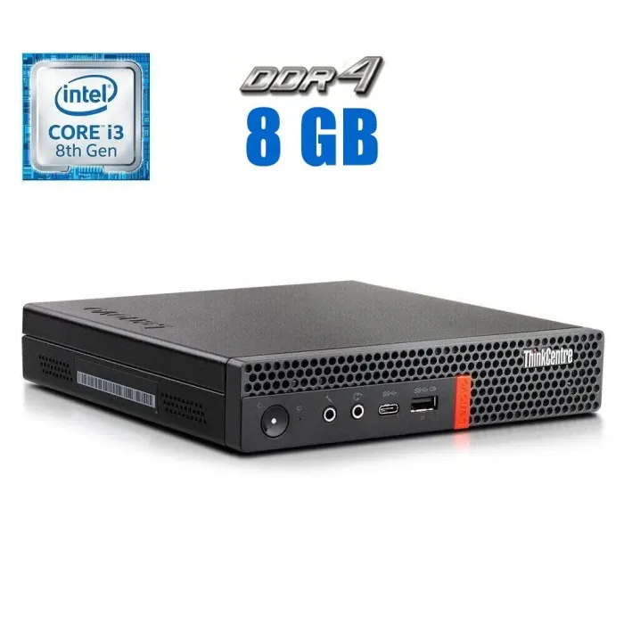 Неттоп Lenovo ThinkCentre M720q Tiny USFF / Intel Core i3-8100T (4 ядра по 3.1 GHz) / 8 GB DDR4 / 240 GB SSD / Intel UHD Graphics 630 / USB 3.1 б/в - зображення 1