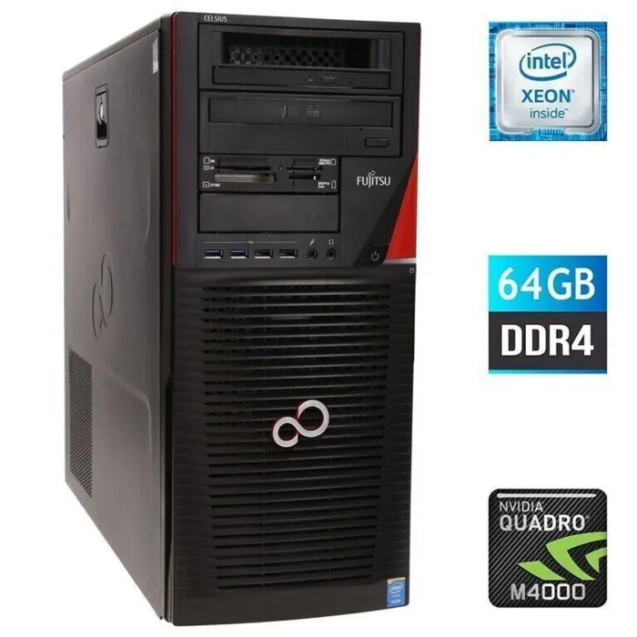 Робоча станція Fujitsu Celsius M740 Tower / Intel Xeon E5-1650 v4 (6 (12) ядер по 3,6 - 4,0 ГГц) / 64 ГБ DDR4 / 240 ГБ SSD / nVidia Quadro M4000, 8 ГБ GDDR5, 256-біт / 1000 Вт / DVD-RW / DisplayPort б/в - зображення 1