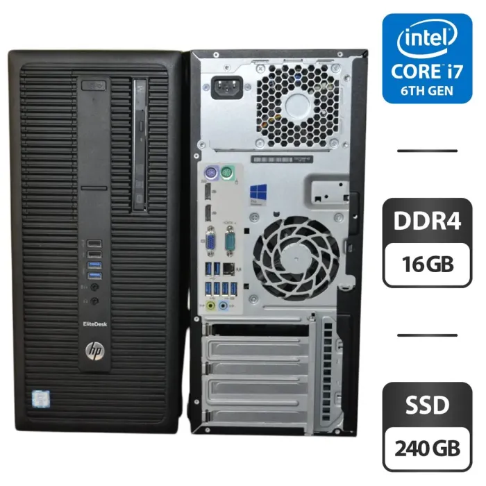 Комп'ютер HP EliteDesk 800 G2 Tower / Intel Core i7-6700 (4 (8) ядра по 3,4 - 4,0 ГГц) / 16 ГБ DDR4 / 240 ГБ SSD / Intel HD Graphics 530 / DVD-ROM / Windows 11 Pro б/в - зображення 1