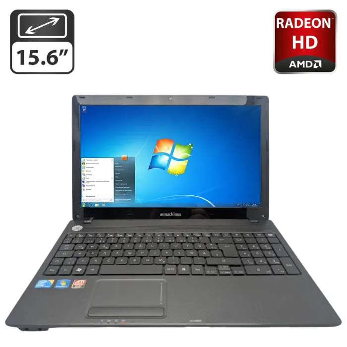 Ноутбук Acer eMachines E732 / 15.6" (1366x768) TN / Intel Core i3-370M (2 (4) ядра по 2.4 GHz) / 6 GB DDR3 / 500 GB HDD / AMD Radeon HD 5470, 512 MB GDDR5, 64-bit / WebCam / DVD-ROM б/в - зображення 1