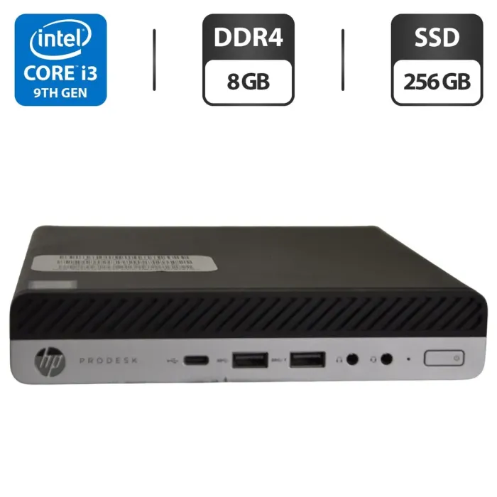 Неттоп Б-клас HP ProDesk 600 G5 Mini USFF / Intel Core i3-9100T (4 ядра по 3.1 - 3.7 GHz) / 8 GB DDR4 / 256 GB SSD M.2 / Intel UHD Graphics 630 / Windows 11 Proб/в - зображення 1