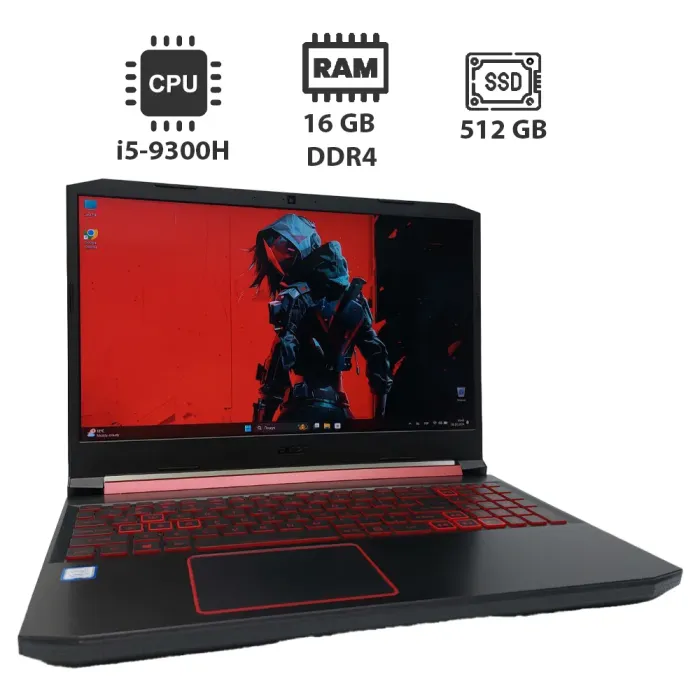 Ігровий ноутбук Acer Nitro 5 AN515-54 / 15.6" (1920x1080) IPS / Intel Core i5-9300H (4 (8) ядра по 2.4 - 4.1 GHz) / 16 GB DDR4 / 512 GB SSD / nVidia GeForce GTX 1050, 3 GB GDDR5, 96-bit / WebCam / Win 11 Pro б/в - зображення 1