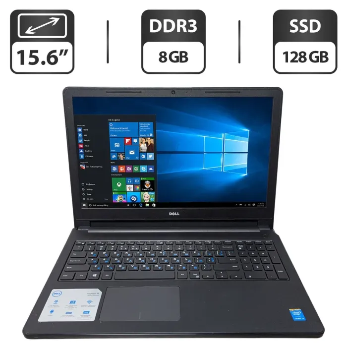 Ноутбук Б-клас Dell Inspiron 15 / 15.6" (1366x768) TN / Intel Core i3-5005U (2 (4) ядра по 2.0 GHz) / 8 GB DDR3 / 128 GB SSD / Intel HD Graphics 5500 / WebCam б/в - зображення 1