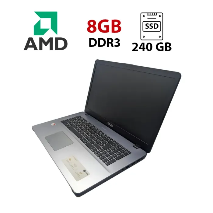 Ноутбук Asus VivoBook F705Q / 17.3" (1600x900) TN / AMD A10-9620P (4 ядра по 2.5 - 3.4 GHz) / 8 GB DDR3 / 240 GB SSD / AMD Radeon R5 Graphics / WebCam б/в - зображення 1