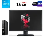 Комплект ПК: Dell OptiPlex 7010 Micro USFF / Intel Core i3-13100T (4 (8) ядра по 2.5 - 4.2 GHz) / 16 GB DDR4 / 512 GB SSD / Intel UHD Graphics 730 + Монітор Dell UltraSharp U2312HMt / 23" (1920x1080) IPS / VGA, DVI, DisplayPort, USB б/в