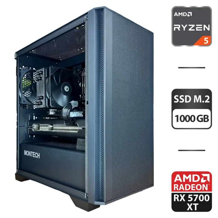 Ігровий ПК Montech Air 100 Lite Tower NEW / AMD Ryzen 5 7500F NEW (6 (12) ядер по 3.7 - 5.0 GHz) / 16 GB DDR5 NEW / 1000 GB SSD NEW M.2 / AMD Radeon RX 5700 XT, 8 GB GDDR6, 256-bit / 750W NEW / HDMI б/в - зображення 1