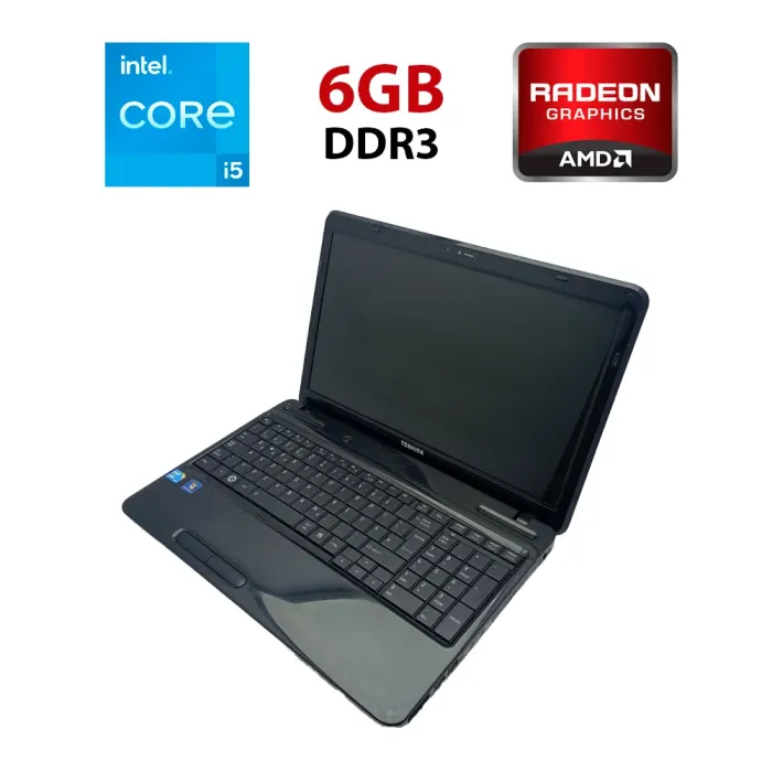 Ноутбук Toshiba L650 / 15.6" (1366x768) TN / Intel Core i5-430M (2 (4) ядра по 2.26 - 2.53 GHz) / 6 GB DDR3 / 500 GB HDD / AMD Radeon HD 5000, 1 GB DDR3, 128-bit / WebCam б/в - зображення 1