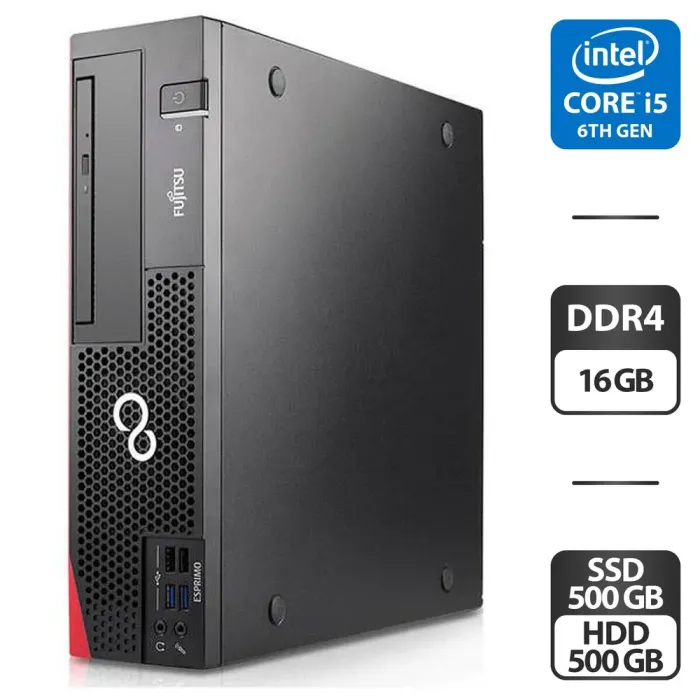 Комп'ютер Fujitsu Esprimo D757 E90 SFF / Intel Core i5-6500 (4 ядра по 3.2 - 3.6 GHz) / 16 GB DDR4 / 500 GB SSD + 500 GB HDD / Intel HD Graphics 530 / DVD-ROM / Windows 11 Pro б/в - зображення 1
