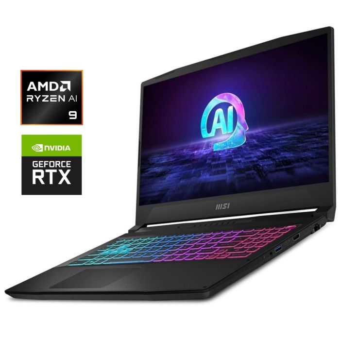 Ігровий ноутбук MSI Katana A15 AI / 15,6" (1920x1080) IPS / AMD Ryzen 9 8945HS (8 (16) ядер по 4.0 – 5.2 GHz) / 16 GB DDR5 / 1000 GB SSD M.2 / nVidia GeForce RTX 4070, 8 GB GDDR6, 128-bit / WebCam / Win 11 б/в - изображение 1