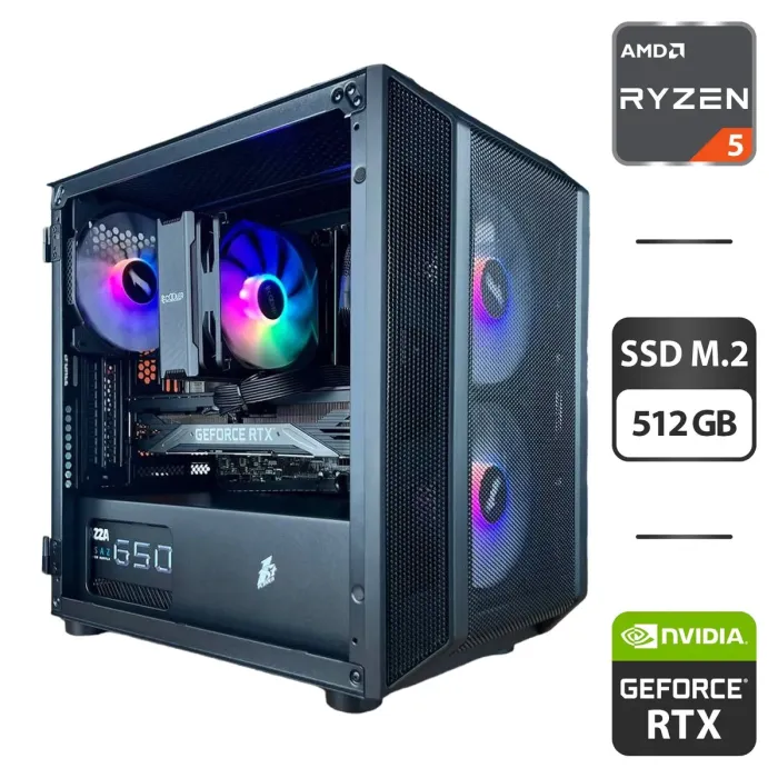 Збірка під замовлення: комп'ютер 1stPlayer D3-3F2-PLUS Black Tower / AMD Ryzen 5 3600 (6 (12) ядер по 3.6 - 4.2 GHz) / 16 GB DDR4 / 512 GB SSD M.2 / nVidia GeForce RTX 3060 Ti, 8 GB GDDR6, 256-bit / 650W б/в - зображення 1