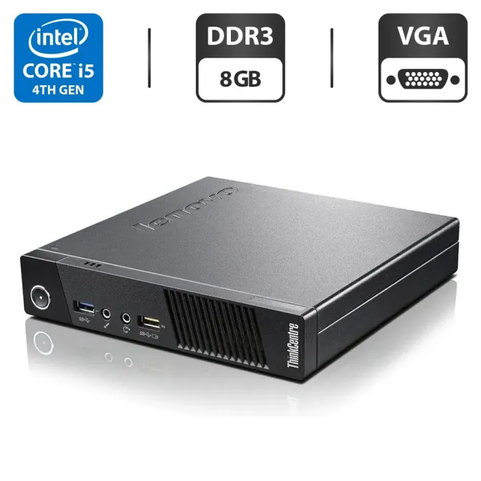 Неттоп Lenovo ThinkCentre M93p Tiny USFF / Intel Core i5-4570T (2 (4) ядра по 2.9 - 3.6 GHz) / 8 GB DDR3 / 500 GB HDD / Intel HD Graphics 4600 / VGA / Блок живлення в комплекті б/в - зображення 1